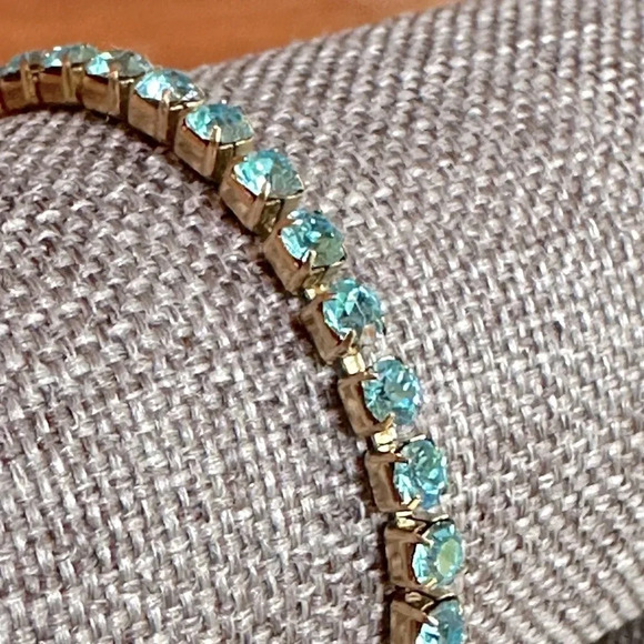 Blue Aquamarine CZ 18K Gold Stainless Steel Tennis Bracelet March Birthstone - Picture 3 of 6